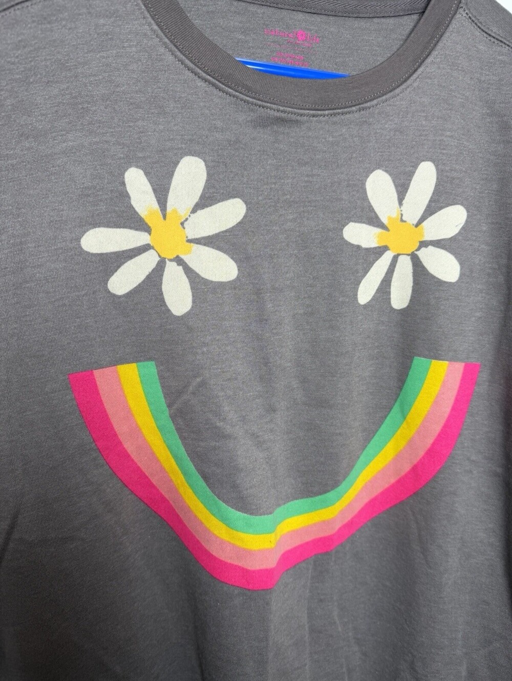 Natural Life Sweatshirt Women M Gray Rainbow Daisy Smiley Boho Pocket NWOT - Picture 5 of 10